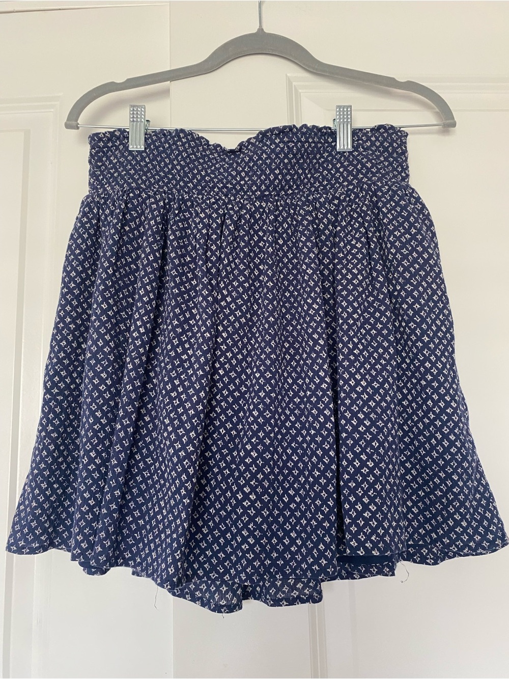 Old Navy Navy Blue Printed Smocked Waisted Skater Skirt